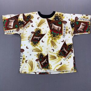 VTG Zodiac Red OX Capricorn Tee Shirt Mens AOP Graphic Print‎ Crew Neck *Stains*